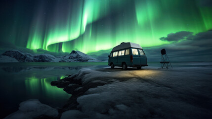 Car camping with aurora night light