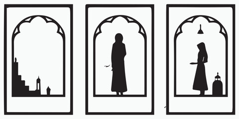 Silhouette of a person in a church frame vector illustration