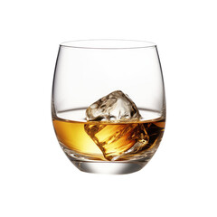 A glass of whisky, cognac with ice on a transparent background