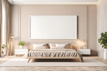 3d render of a room and wall frame mockup