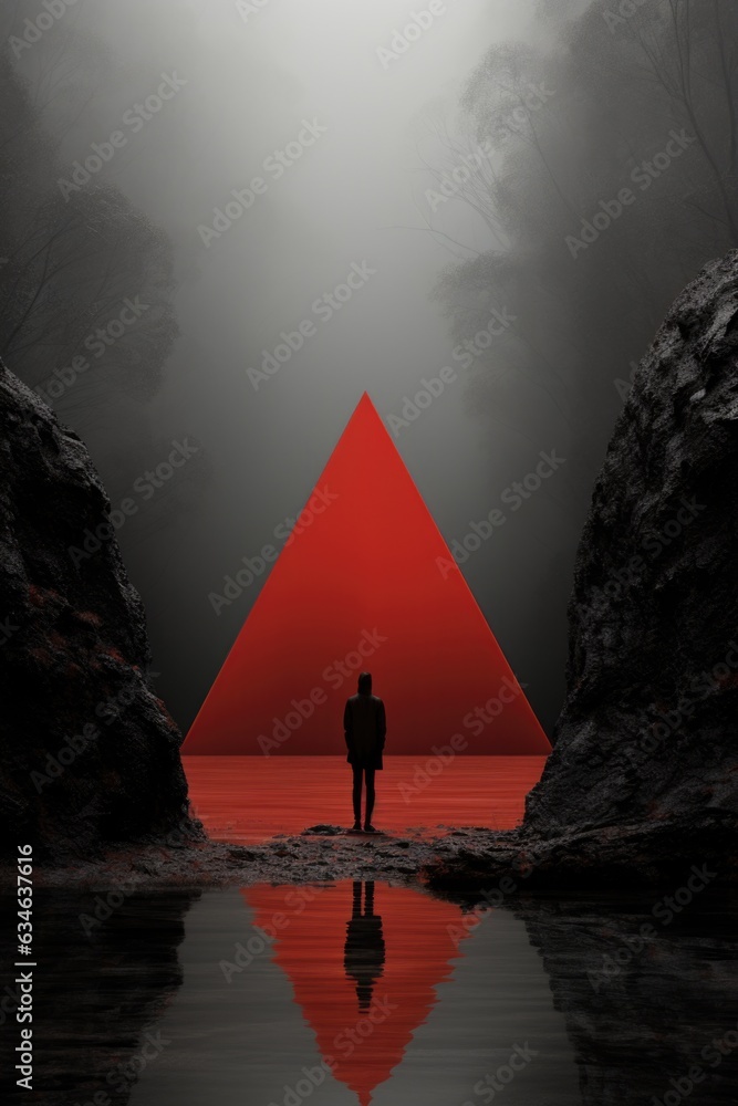 Aufkleber a man standing in front of a red triangle. generative ai image.