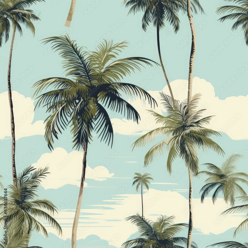 Poster palm trees seamless pattern art. generate ai