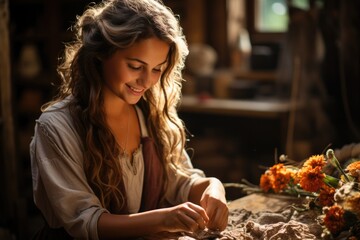 Woman teaching a younger generation a traditional craft - stock photography concepts