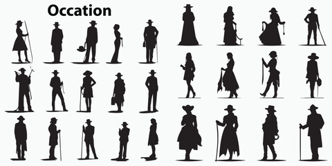 Silhouettes of people in different poses for occasion vector illustration