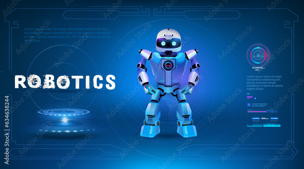 Poster futuristic ai cyber banner with robot. robotics banner and artificial intelligence concept. modern r
