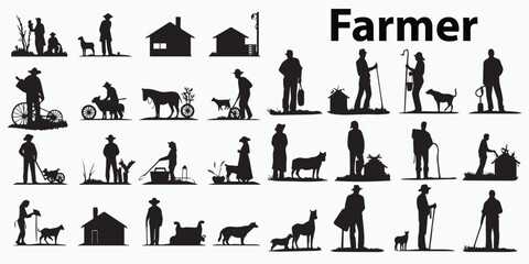 Set of silhouettes of Farmer in different  poses vector illustration