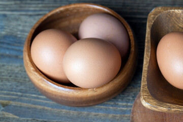 Chicken eggs lying on the table