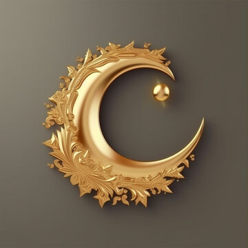 3D rendered golden ornamental Eid Crescent moon - ai generative