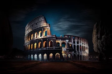 Papier Peint photo Colisée Colosseum illuminated at night, travel and tourism famous italian landmark attraction in Roma, Italy