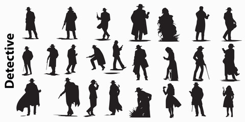 Set of silhouettes of Detective people vector illustration