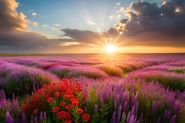Fototapeta na wymiar lavender field in sunset