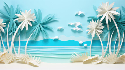 Fototapeta na wymiar Paper art of beach background