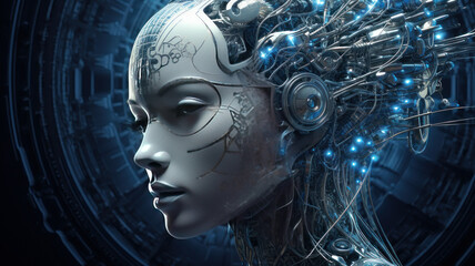 robot, man, artificial, intelligence, mechanism, microcircuit, image, blue