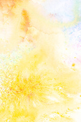 Vibrant Watercolor Paint on a White Background with Splatters and Blending Colours in Pretty Rainbow for Background