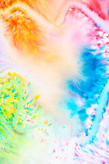 Vibrant Watercolor Paint on a White Background with Splatters and Blending Colours in Pretty Rainbow for Background