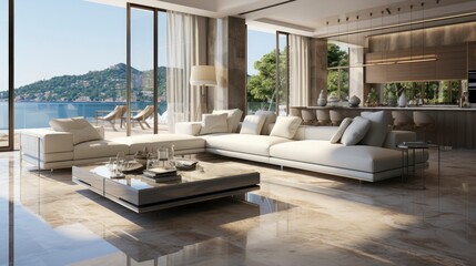 Fototapeta na wymiar Luxury villa with terrace interior, amazing background