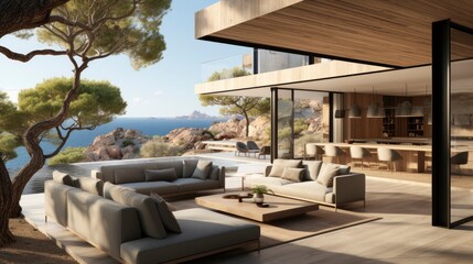 Fototapeta premium Luxury villa with terrace interior, amazing background