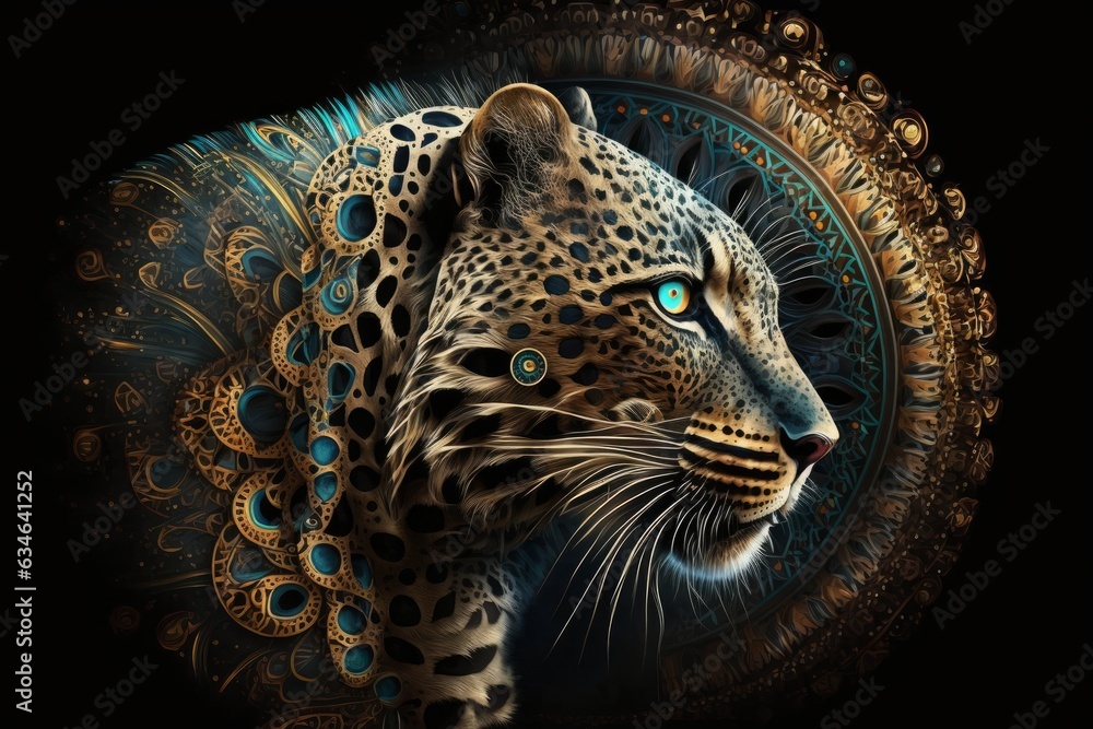 Wall mural Art illustration - leopard head in creative style. Mandala, ethnic design