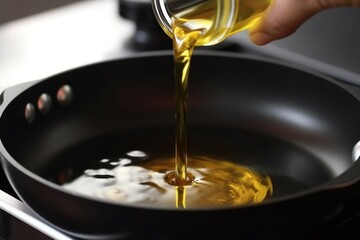 Pouring oil frying food. Generate Ai