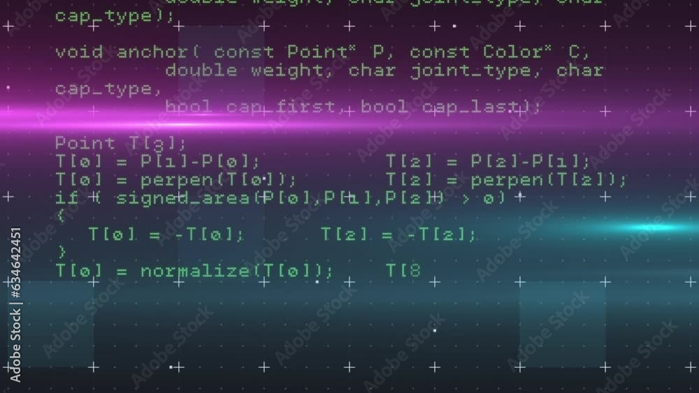 Poster animation of looping computer language and squares over multicolored lens flares