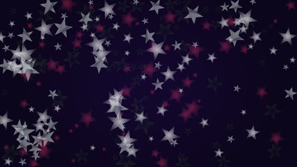 Vector Magical Glowing Background with Silver and Purple Falling Stars on Black. Christmass and New Year Poster. Glittery Confetti Frame. Sparkle Star Night Banner Design.