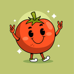 Cartoon retro happy tomato vector
