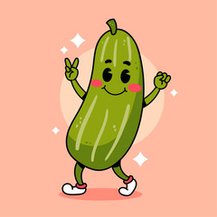 Cartoon retro happy cucumber vector