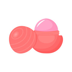 Pink round lip balm. Trendy teens millennial hygienic lipstick. Cheuglife. Fashion glamour icon.