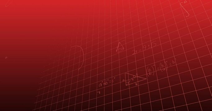 Animation of mathematical equations and formulas floating against red gradient background