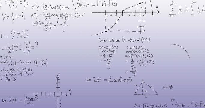 Animation of mathematical equations and formulas floating against blue gradient background