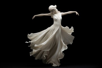 white sculpture of a dancer on a black background banner - obrazy, fototapety, plakaty