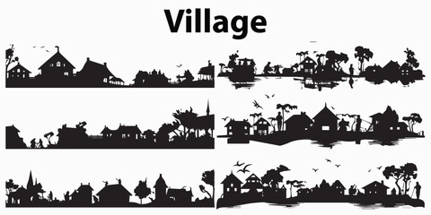 Set of silhouette village vector illustration
