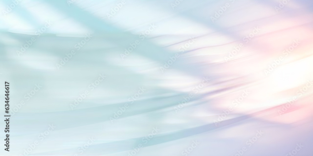 Poster Minimalistic abstract blurred background of light blue and pink colors in pastel gentle shades. Shining light through a thin weave flying in the wind.