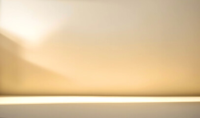 Minimalistic abstract light beige golden background for product presentation. Incident light from the window on the wall and floor.