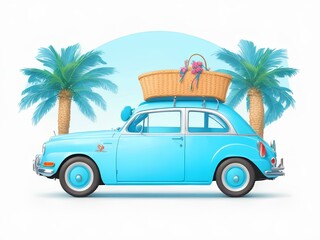 car on the beach, Summer vacation. Car travel concept. 3d rendering
