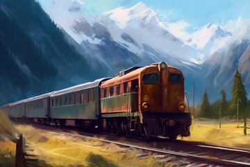 Train mountains illustration. Generate Ai