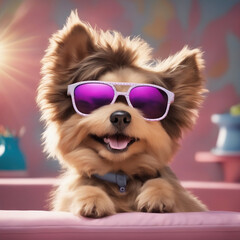 "Paws and Shades: Capturing Adorable Moments of a Playful Dog Wearing Sunglasses with Utterly Charming and Irresistible Appeal."