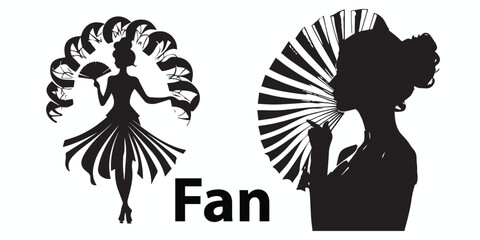 Silhouette of a girl with fan vector illustration