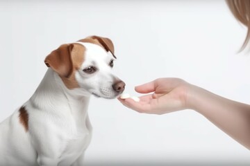 Woman pill dog medical. Generate Ai