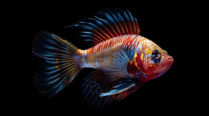 Fototapeta premium A colourful exotic fish deep underwater on a dark background