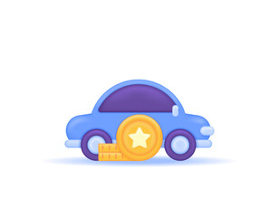 car investment business. buying and selling or renting vehicles. accident insurance money. car with coins. system and warranty. transportation. minimalistic 3d illustration design. vector elements
