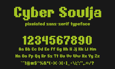 Cyber Soulja is a pixelated sans-serif typeface that brings back the glory days of 1980s and 1990s. Each letter is crafted with precision and attention to detail. - obrazy, fototapety, plakaty