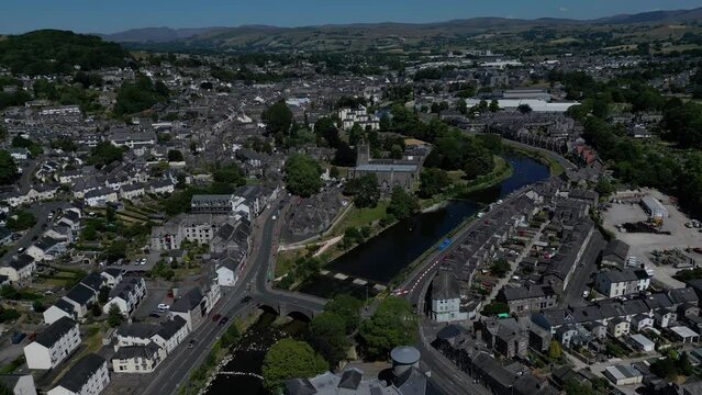 4K: Aerial Drone Video of Kendal in Cumbria, England, UK. Flying towards the Town Centre. Stock Video Clip Footage