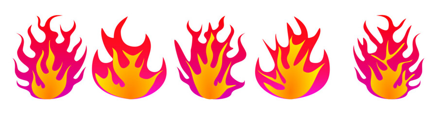 Orange fire icons set isolated on transparent background. Fire, flame logo.