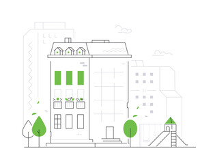 House and playground - modern line design style illustration