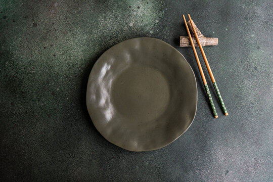 Overhead view of an Asian place setting on a table