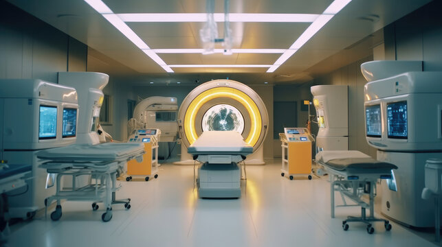 High-tech modern CT scan room in the modern hospital