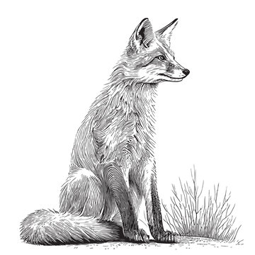 Beautiful fox sketch hand drawn Vector illustration Wild animals