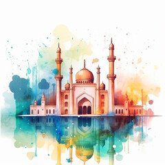 Islamic mosque illustration in watercolor effect - ai generative