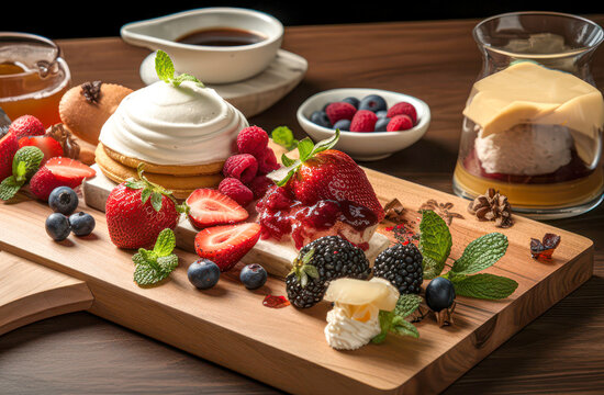 K&ouml;stliches Gourmet-Dessert mit Panna-Cotta und frischen Fr&uuml;chten